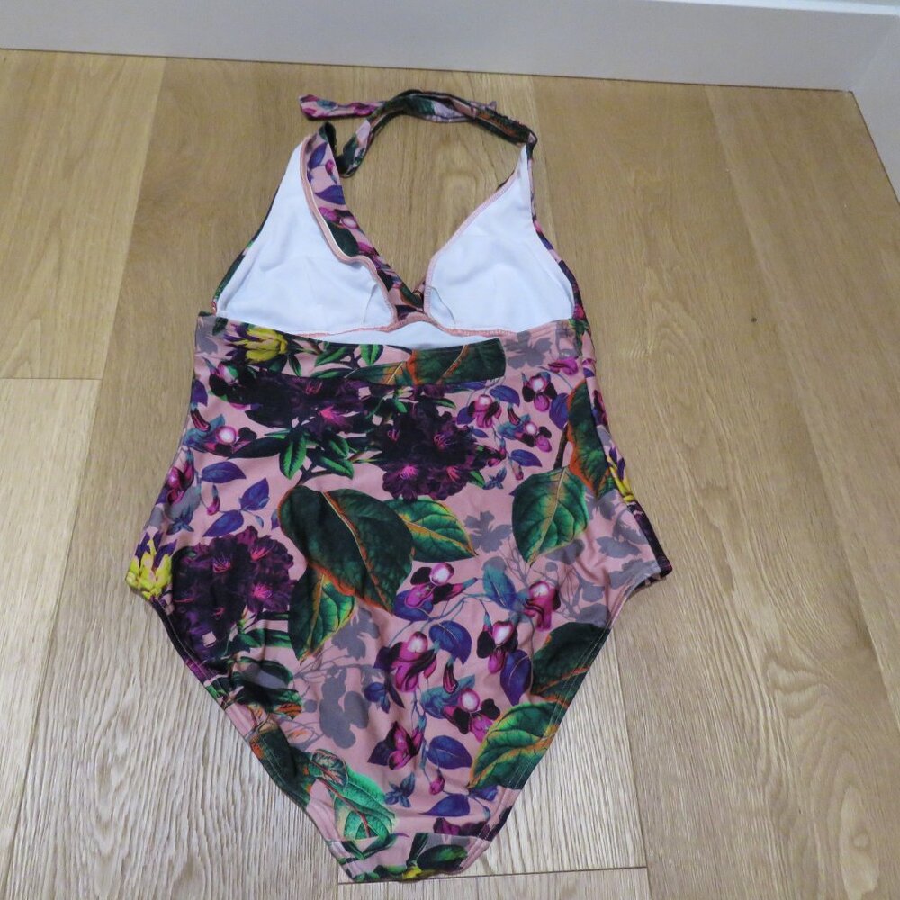 BETTY'S BEACH BUNGALOW Floral Halter Neck One Piece Swimsuit Size 10 Pink Purple - Picture 9 of 12